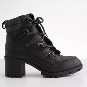 Women’s Black Grey Zip Lace Up Ankle Chunky Lug-Heel Combat Boot Sz 8M